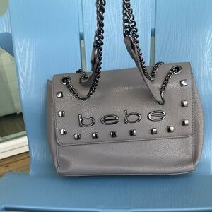Bebe Taupe Studded Shoulder Bag